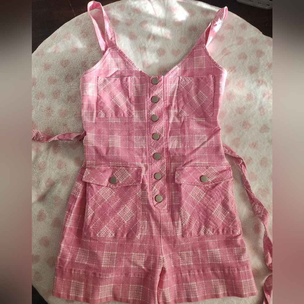 Blackmilk Pink Plaid Utility Playsuit Romper Size AUS 12 US 8 Large - Picture 2 of 9